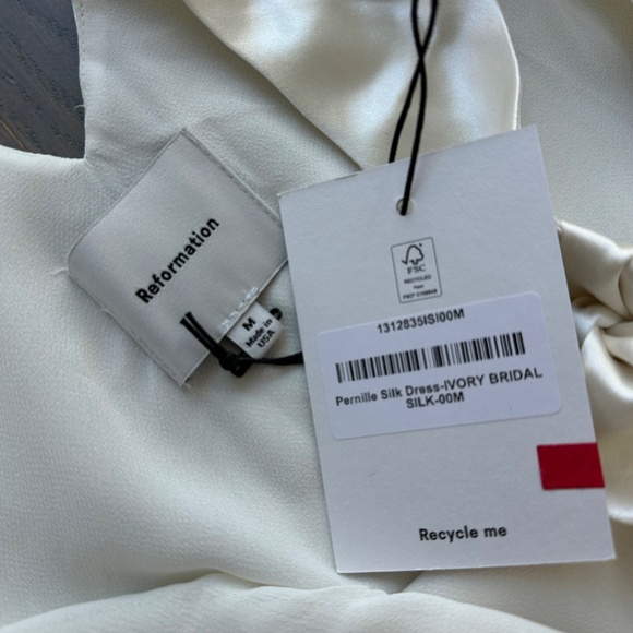 Reformation Pernille Ivory Silk Dress White Wedding Tie Sleeve Medium - with tag - Picture 4 of 12